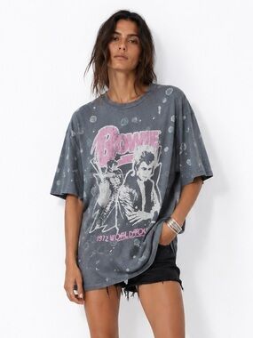 David Bowie 1972 World Tour Bleach Splatter Graphic Band Tee Oversized L/XL